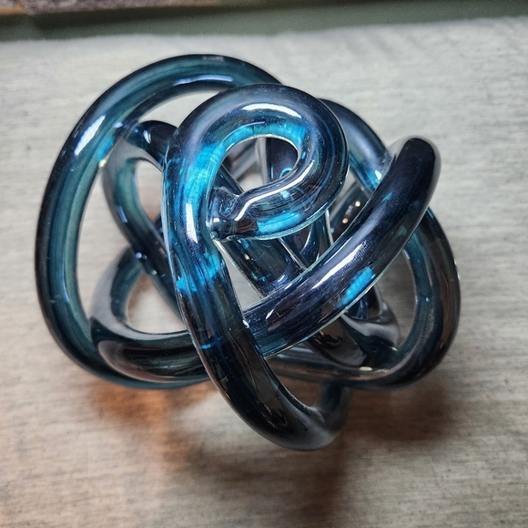 Blue Glass Abstract Art Knot Twisted Figurine Large 5.5x5in Gorgeous Orbit Heavy - Picture 4 of 8